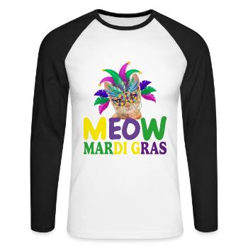 MEOW MARDI GRAS, FUNNY GIFT FOR GIRLS - T-shirt baseball manches longues Homme - blanc/noir - Devant - Nik (191cm)