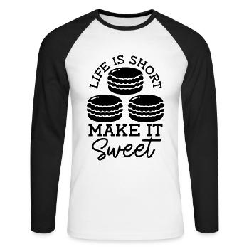 Life Is Short Make It Sweet Snacking Macaron Lover - Unisex Long Sleeve Baseball T-Shirt - white/black - Front - Nik (191cm)