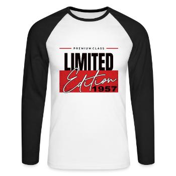 Édition limitée 1957 - T-shirt baseball manches longues Homme - blanc/noir - Devant - Nik (191cm)