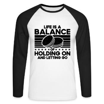 Life Is Balance Of Holding Retro Artfully Macaron - Unisex Long Sleeve Baseball T-Shirt - white/black - Front - Nik (191cm)