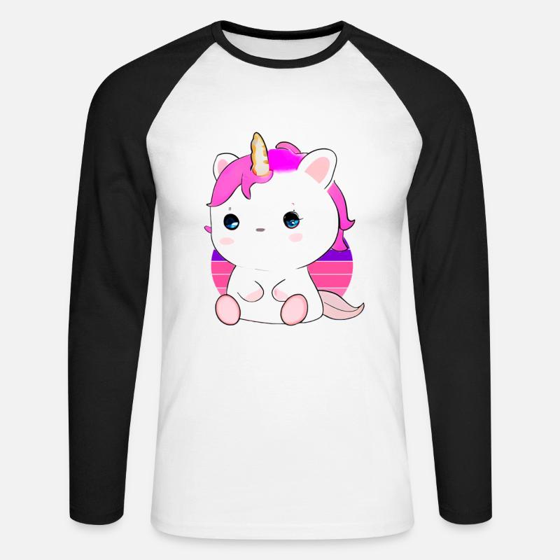 Niedliche Einhorn-Katze - Unisex Baseballshirt langarm - Weiß/Schwarz