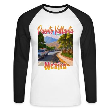 Puerto Vallarta au coucher du soleil - T-shirt baseball manches longues Homme - blanc/noir - Devant - Nik (191cm)