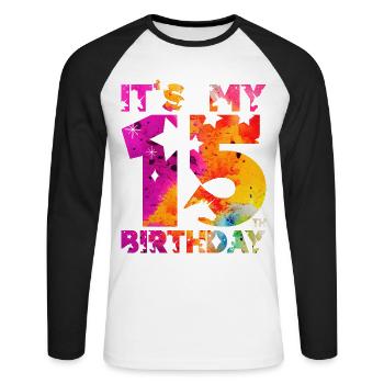 15TH BIRTHDAY UNICORN IT'S MY 15TH BIRTHDAY - Unisex Long Sleeve Baseball T-Shirt - white/black - Front - Nik (191cm)