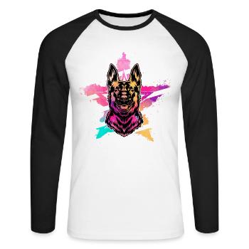 Deutscher Schäferhund - Unisex Baseballshirt langarm - Weiß/Schwarz - Vorne - Nik (191cm)