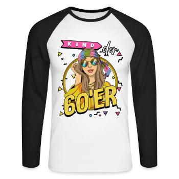 Kind der 60er Jahre Frau Kostüm - Unisex Baseballshirt langarm - Weiß/Schwarz - Vorne - Nik (191cm)