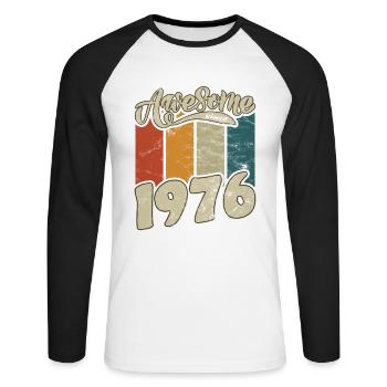 1976 Geburtstag Awesome since Retro - Unisex Baseballshirt langarm - Weiß/Schwarz - Vorne - Nik (191cm)
