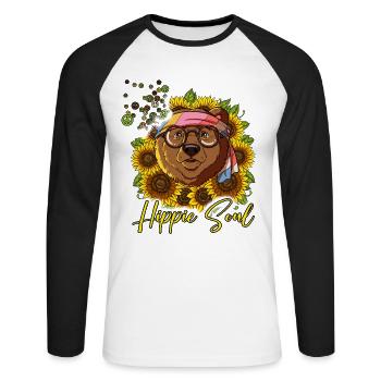 60s 70s Costume Hippie Soul - T-shirt baseball manches longues Homme - blanc/noir - Devant - Nik (191cm)