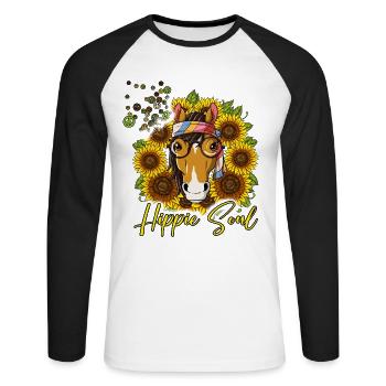 60s 70s Costume Hippie Soul - T-shirt baseball manches longues Homme - blanc/noir - Devant - Nik (191cm)
