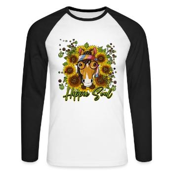 60s 70s Costume Hippie Soul - T-shirt baseball manches longues Homme - blanc/noir - Devant - Nik (191cm)