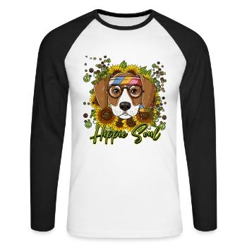 60s 70s Costume Hippie Soul - T-shirt baseball manches longues Homme - blanc/noir - Devant - Nik (191cm)