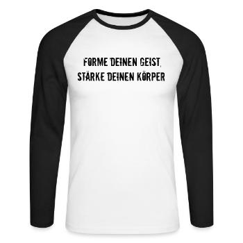 Pilates - Forme deinen Geist, stärke deinen - Unisex Baseballshirt langarm - Weiß/Schwarz - Vorne - Nik (191cm)