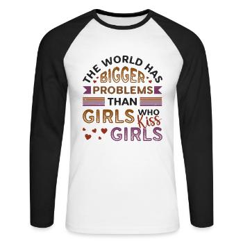 Des problèmes plus importants que les filles, embrasser les filles - T-shirt baseball manches longues Homme - blanc/noir - Devant - Nik (191cm)