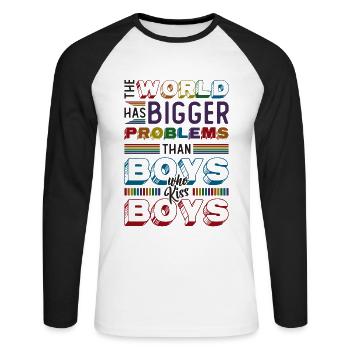 Des problèmes plus importants que les gars qui embrassent des garçons - T-shirt baseball manches longues Homme - blanc/noir - Devant - Nik (191cm)