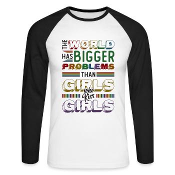 Des problèmes plus graves que les filles qui embrassent des filles - T-shirt baseball manches longues Homme - blanc/noir - Devant - Nik (191cm)