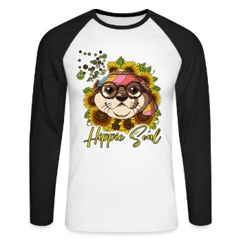 60er 70er Jahre Kostüm Hippie Soul - Unisex Baseballshirt langarm - Weiß/Schwarz - Vorne - Nik (191cm)