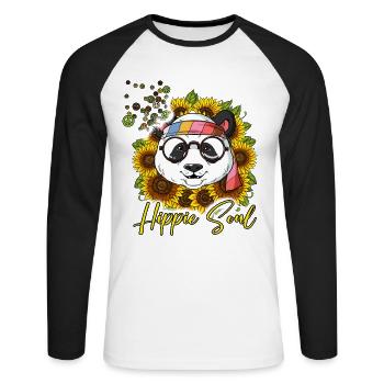 60s 70s Costume Hippie Soul - T-shirt baseball manches longues Homme - blanc/noir - Devant - Nik (191cm)