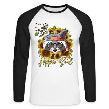 60s 70s Costume Hippie Soul - T-shirt baseball manches longues Homme - blanc/noir - Devant - Nik (191cm)