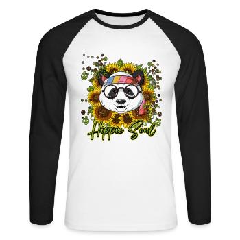60s 70s Costume Hippie Soul - T-shirt baseball manches longues Homme - blanc/noir - Devant - Nik (191cm)