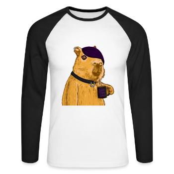Emo Capybara - T-shirt baseball manches longues Homme - blanc/noir - Devant - Nik (191cm)