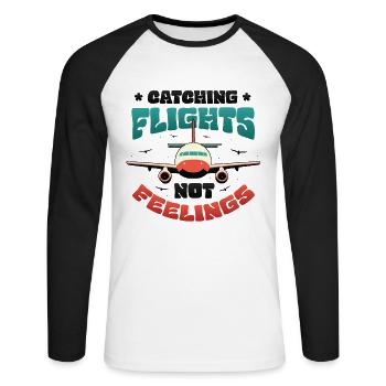 Flying instead of feeling, travel-addicted flyer - Unisex Long Sleeve Baseball T-Shirt - white/black - Front - Nik (191cm)