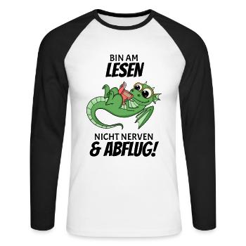 Bücher Drache Drachen - Unisex Baseballshirt langarm - Weiß/Schwarz - Vorne - Nik (191cm)