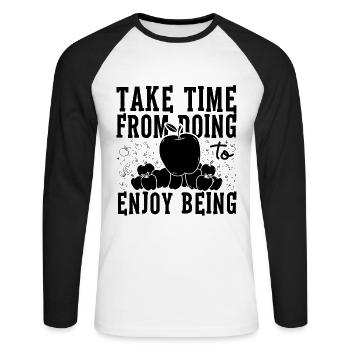 Prenez le temps de faire des pâtisseries amateur de tarte aux pommes - T-shirt baseball manches longues Homme - blanc/noir - Devant - Nik (191cm)