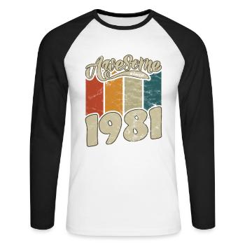 1981 Geburtstag Awesome since Retro - Unisex Baseballshirt langarm - Weiß/Schwarz - Vorne - Nik (191cm)