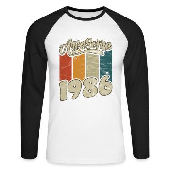 1986 Geburtstag Awesome since Retro - Unisex Baseballshirt langarm - Weiß/Schwarz - Vorne - Nik (191cm)