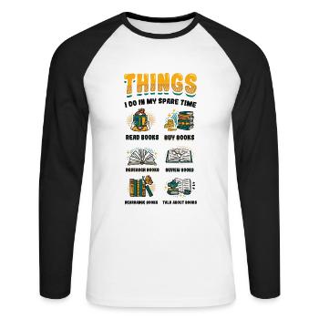 Amateurs de livres, Lecture, Livres, Accro - T-shirt baseball manches longues Homme - blanc/noir - Devant - Nik (191cm)