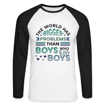 Des problèmes plus importants que les gars qui embrassent des garçons - T-shirt baseball manches longues Homme - blanc/noir - Devant - Nik (191cm)