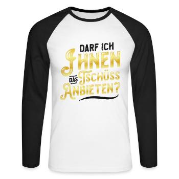 Darf Ich Ihnen Das Tschüss Anbieten - Unisex Baseballshirt langarm - Weiß/Schwarz - Vorne - Nik (191cm)