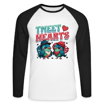 Tweethearts Paire d’oiseaux Correspondance Saint-Valentin - T-shirt baseball manches longues Homme - blanc/noir - Devant - Nik (191cm)