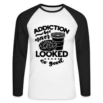 Addiction Has Never Caffeine Coffee & Donuts Lover - Unisex Long Sleeve Baseball T-Shirt - white/black - Front - Nik (191cm)