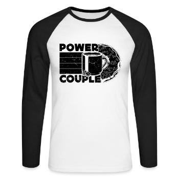 Power Couple Retro Breakfast Coffee & Donuts Lover - Unisex Long Sleeve Baseball T-Shirt - white/black - Front - Nik (191cm)