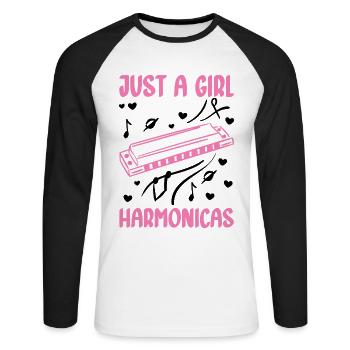 Just a girl who loves the harmonica Mundh - Unisex Long Sleeve Baseball T-Shirt - white/black - Front - Nik (191cm)