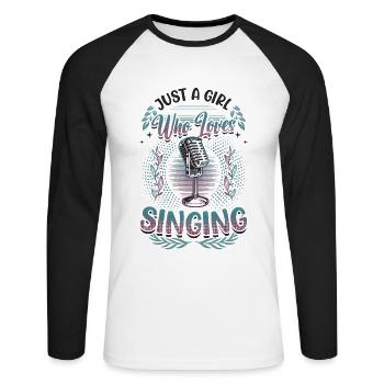Juste une fille qui aime chanter, chanteuse de chorale - T-shirt baseball manches longues Homme - blanc/noir - Devant - Nik (191cm)