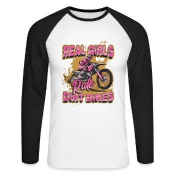 Les vraies filles conduisent des motos hors route, motocross féminin - T-shirt baseball manches longues Homme - blanc/noir - Devant - Nik (191cm)