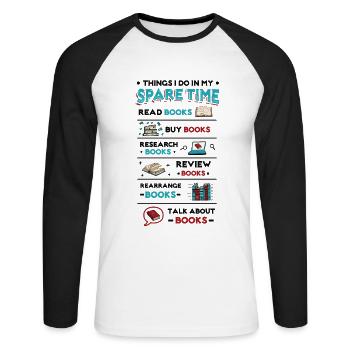 Amateur de livres, Lecture, Livres, Addicted - T-shirt baseball manches longues Homme - blanc/noir - Devant - Nik (191cm)
