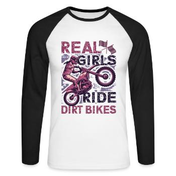 Les vraies filles conduisent des motos hors route, motocross féminin - T-shirt baseball manches longues Homme - blanc/noir - Devant - Nik (191cm)