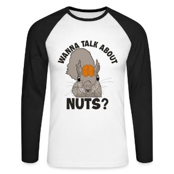 Wanna Talk About Nuts Squirrel Fuchshörnchen - Unisex Baseballshirt langarm - Weiß/Schwarz - Vorne - Nik (191cm)