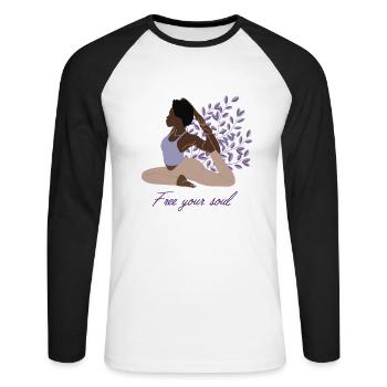 Free Your Soul Kundalini Ashtanga Hatha Asanas - Unisex Long Sleeve Baseball T-Shirt - white/black - Front - Nik (191cm)