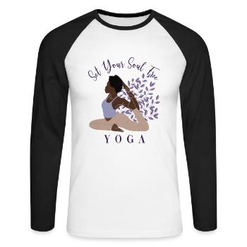 Set Your Soul Free Ashtanga Hatha Asanas - Unisex Long Sleeve Baseball T-Shirt - white/black - Front - Nik (191cm)