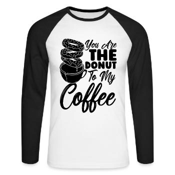 Vous êtes l’amateur de café et de beignets à la caféine de beignets - T-shirt baseball manches longues Homme - blanc/noir - Devant - Nik (191cm)
