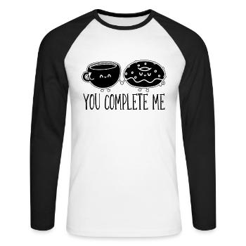 You Complete Me Breakfast Coffee & Donuts Lover - Unisex Long Sleeve Baseball T-Shirt - white/black - Front - Nik (191cm)