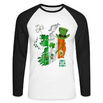Irlande Patrie irlandaise Amour Cadeau Clover - T-shirt baseball manches longues Homme - blanc/noir - Devant - Nik (191cm)