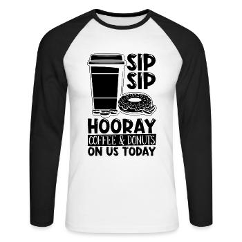 Sip Sip Hooray Caffeine Coffee & Donuts Lover - Unisex Long Sleeve Baseball T-Shirt - white/black - Front - Nik (191cm)