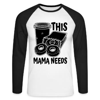 Cette maman a besoin d’un amateur de café et de beignets pour le petit-déjeuner - T-shirt baseball manches longues Homme - blanc/noir - Devant - Nik (191cm)