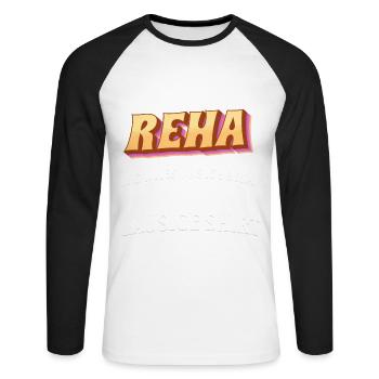 Ich war auf REHA, was ich bekam, ist dieses Shirt - Unisex Baseballshirt langarm - Weiß/Schwarz - Vorne - Nik (191cm)