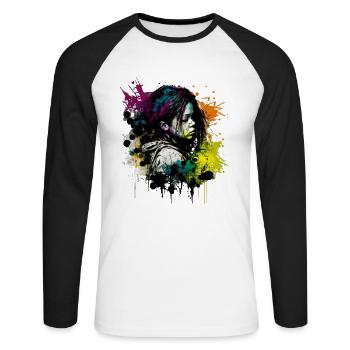 An image inspired by street art - Unisex Long Sleeve Baseball T-Shirt - white/black - Front - Nik (191cm)