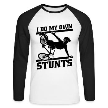 Je fais mes propres cascades vélo vélo cycliste cycliste - T-shirt baseball manches longues Homme - blanc/noir - Devant - Nik (191cm)